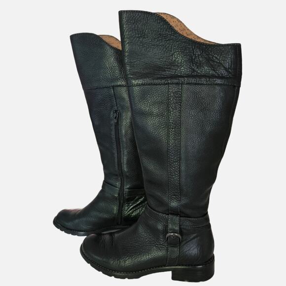 Sofft CLAREMONT Black Pebble Leather Equestrian Riding Boots Side Zipper, Sz 7.5 - Picture 1 of 14